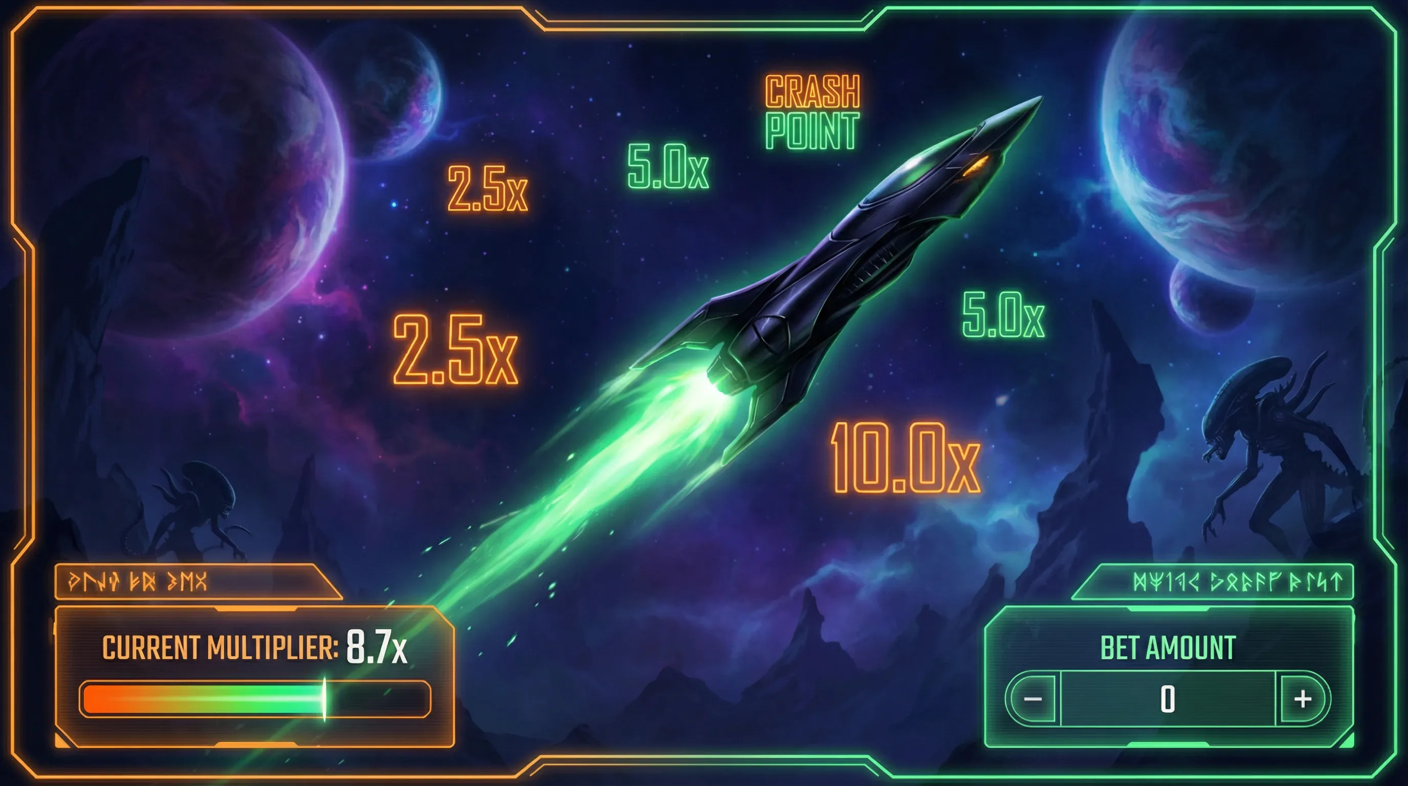 Aviator Espacial - Nave Predador voando pelo cosmos com multiplicadores